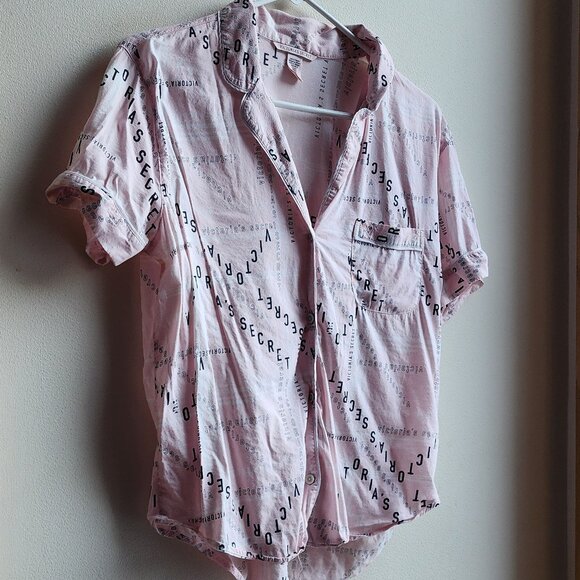 Victoria's Secret Pink/Black Cotton Blend Button Down Pajama Shirt Size Small - Picture 5 of 16